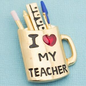 Vintage Fashion Jewelry 'I Love My Teacher' Gold Brooch Pin